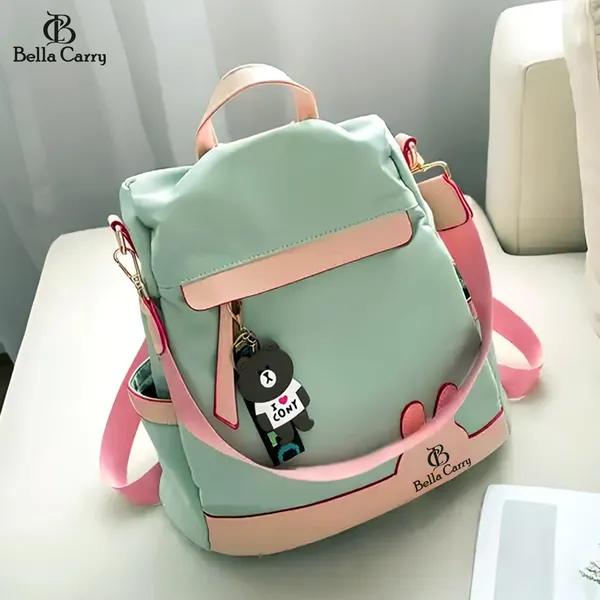 Green_Polyurethane_Zipper_Oxford_Backpack_For_Girls