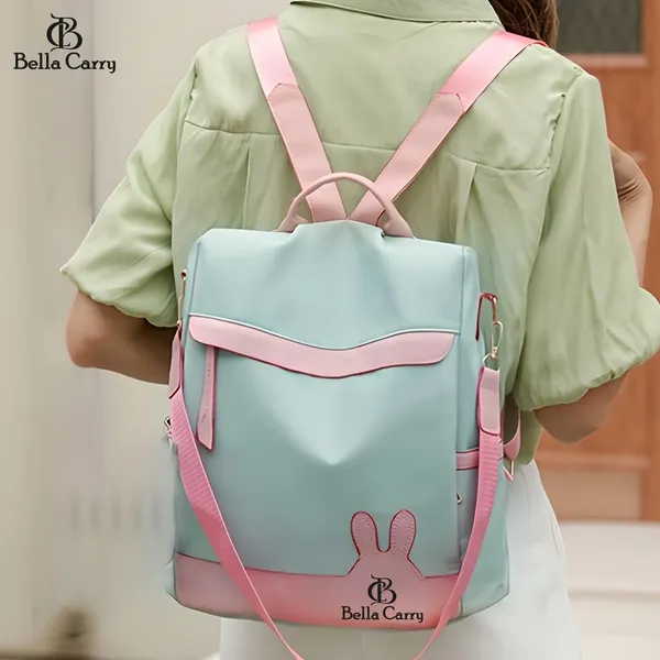 Green_Polyurethane_Zipper_Oxford_Backpack_For_Girls