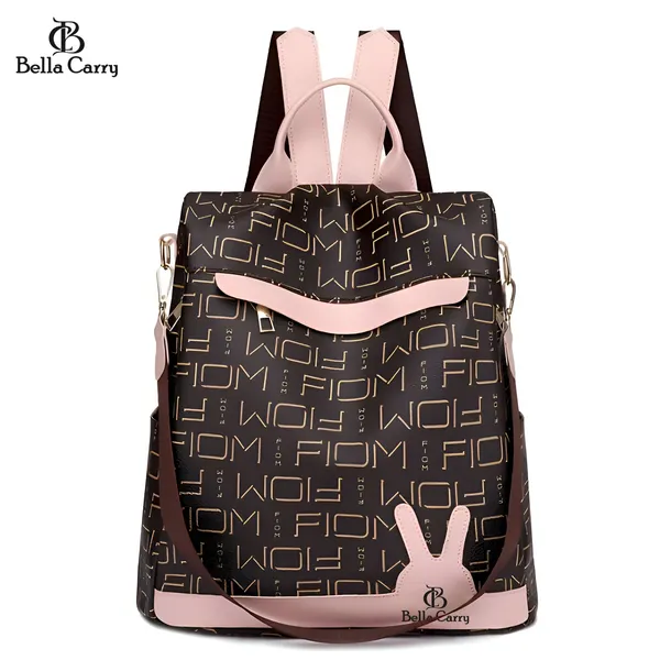 Dark_Brown_Polyurethane_Zipper_Oxford_Backpack_For_Girls