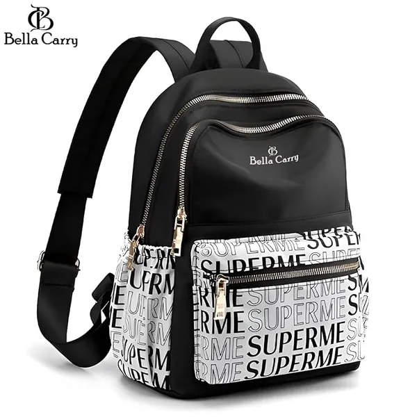 Black_And_White_Polyurethane_Zipper_Backpack_For_Girls