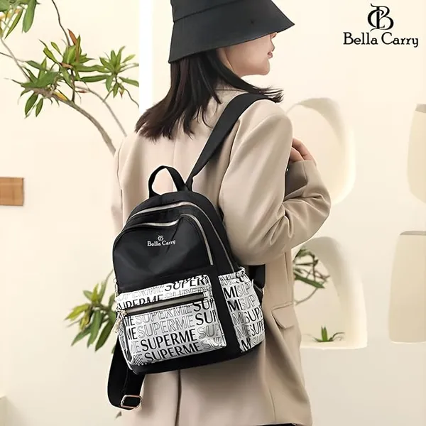 Black_And_White_Polyurethane_Zipper_Backpack_For_Girls