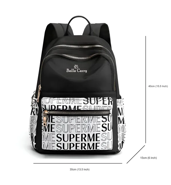 Black_And_White_Polyurethane_Zipper_Backpack_For_Girls