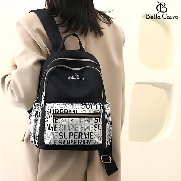 Black_And_White_Polyurethane_Zipper_Backpack_For_Girls