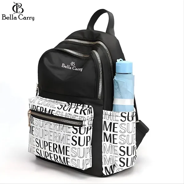 Black_And_White_Polyurethane_Zipper_Backpack_For_Girls