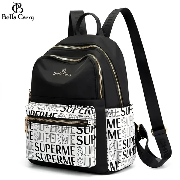 Black_And_White_Polyurethane_Zipper_Backpack_For_Girls