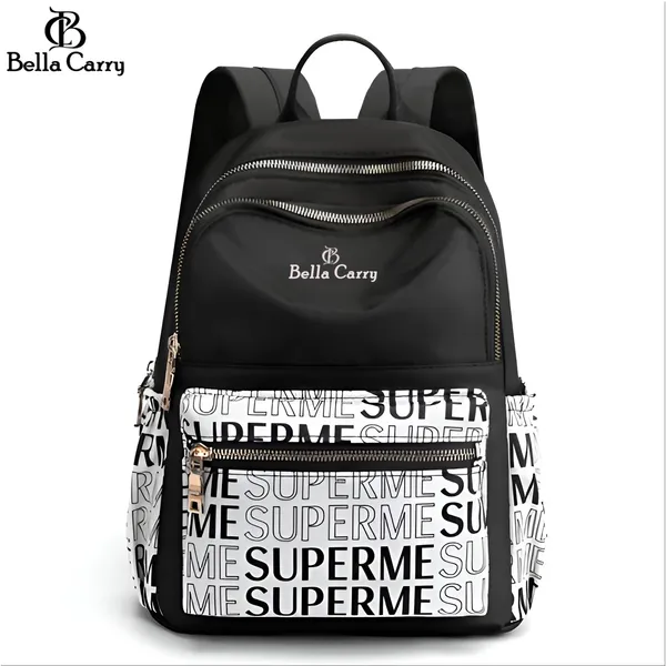 Black_And_White_Polyurethane_Zipper_Backpack_For_Girls