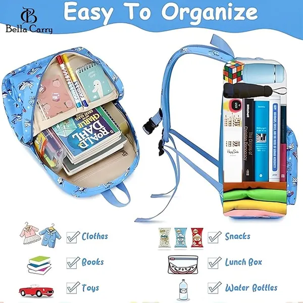 Blue_Polyurethane_Zipper_Backpack_For_Unisex_Kids