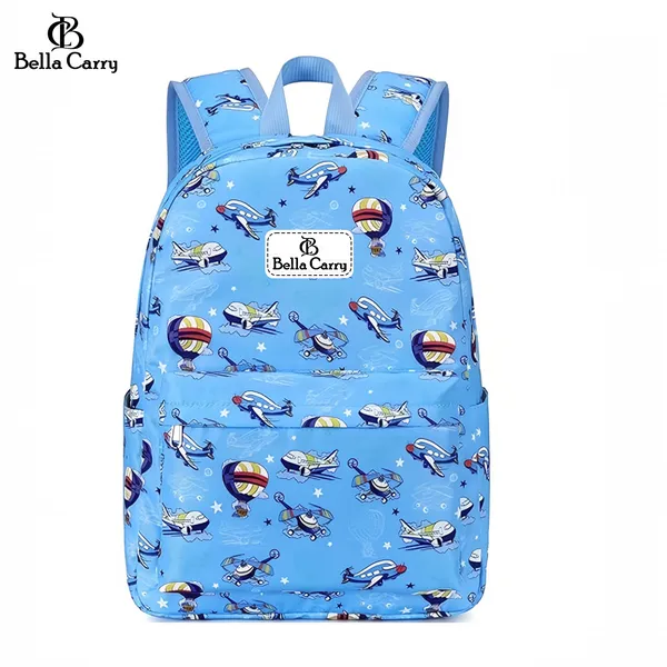 Blue_Polyurethane_Zipper_Backpack_For_Unisex_Kids