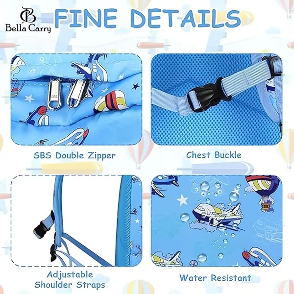 Blue_Polyurethane_Zipper_Backpack_For_Unisex_Kids