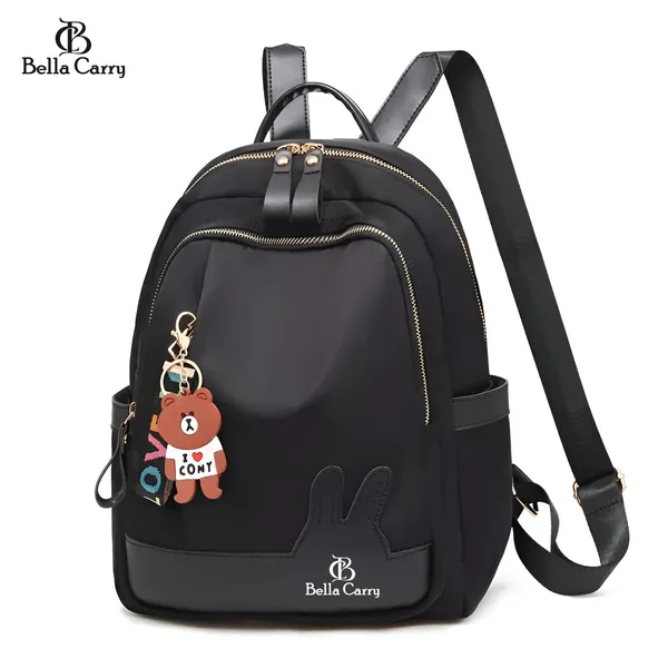 Black_Polyurethane_Zipper_Backpack_For_Girls