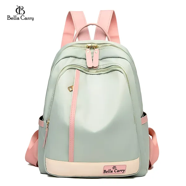 Green_Polyurethane_Zipper_Shoulder_Backpack_For_Girls