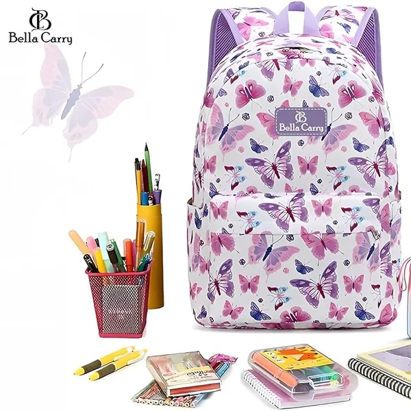 White_And_Purple_Polyurethane_Zipper_Backpack_For_Unisex_Kids