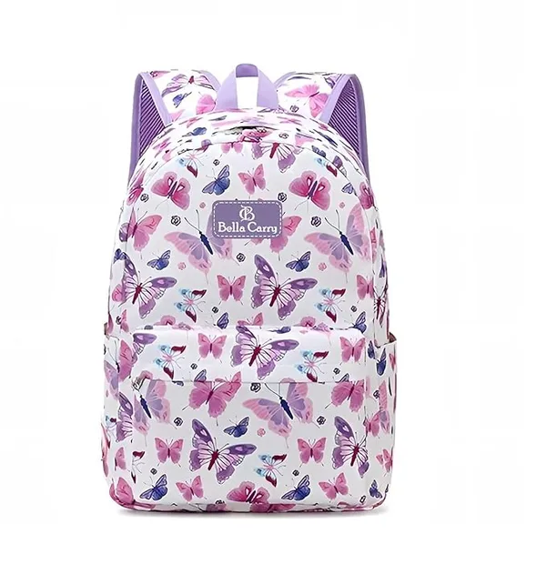 White_And_Purple_Polyurethane_Zipper_Backpack_For_Unisex_Kids