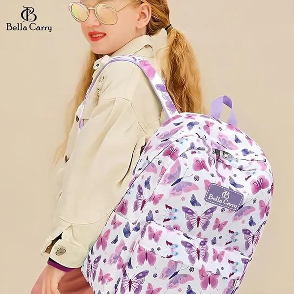 White_And_Purple_Polyurethane_Zipper_Backpack_For_Unisex_Kids