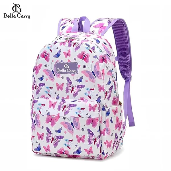 White_And_Purple_Polyurethane_Zipper_Backpack_For_Unisex_Kids