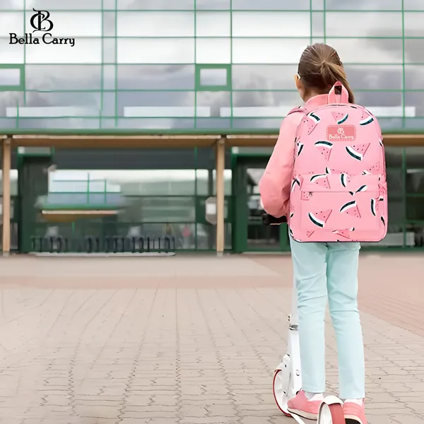 Pink_Polyurethane_Zipper_Backpack_For_Unisex_Kids