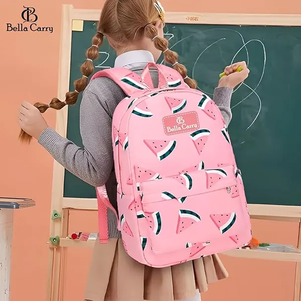 Pink_Polyurethane_Zipper_Backpack_For_Unisex_Kids