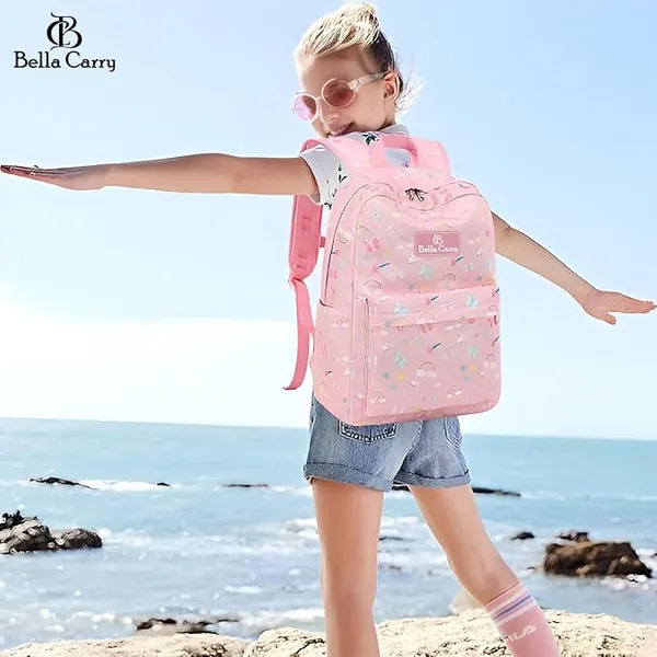 Pink_Polyurethane_Zipper_Backpack_For_Unisex_Kids