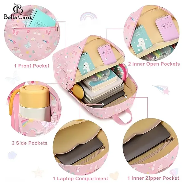 Pink_Polyurethane_Zipper_Backpack_For_Unisex_Kids