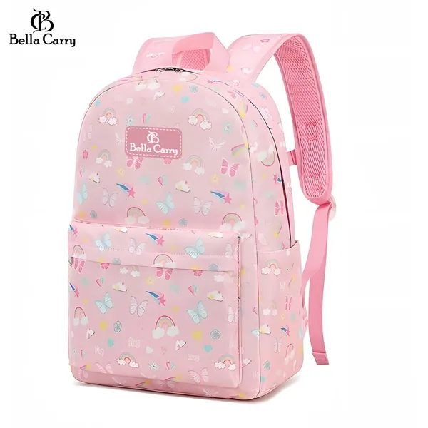 Pink_Polyurethane_Zipper_Backpack_For_Unisex_Kids