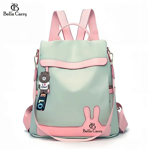 Green_Polyurethane_Zipper_Oxford_Backpack_For_Girls