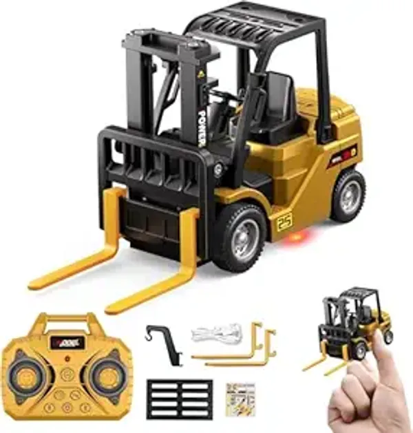 1/64_RC_Forklift_Toy,_Remote_Control_Forklift_Truck_with_Rechargeable_Battery,_10_Channel_2_Modes,_Transformable_Lift_Fork_&_Hook,_Lights_&_Sounds,_Construction_Toy