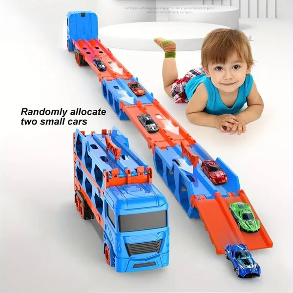 Big_Truck_Carrier_Race_Track_Folding_78-Inch_Toy_Truck_Transport_Car_Carrier_Track_&_2_Diecast_Metal_Toy_Cars_Hauler_Truck_Car_Toys_Track_Set_Gifts_For_Age_3-10_Yr_Old_Kids_(Blue_Trailer)