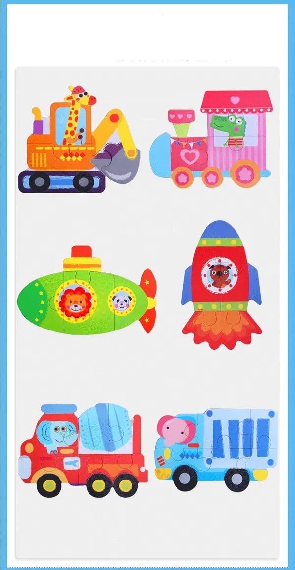 6-In-1_Toddler_Fun_Cartoon_Animals,Transport,Birds,Insects_Jigsaw_Early_Educational_Toy_Puzzle_Game_Box_For_Kids_Gift_(Transport)