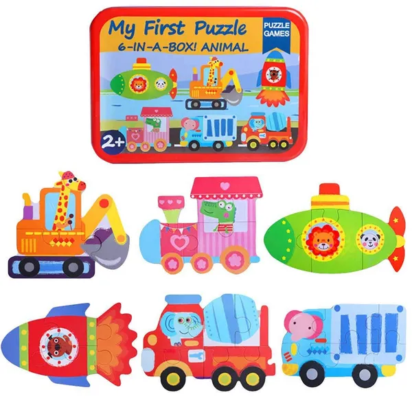 6-In-1_Toddler_Fun_Cartoon_Animals,Transport,Birds,Insects_Jigsaw_Early_Educational_Toy_Puzzle_Game_Box_For_Kids_Gift_(Transport)