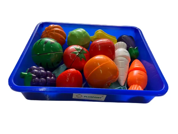 14_Pcs_Cutting_Play_Food_With_Tray_Toy_Kitchen_Pretend_Fruit_&_Vegetables_Accessories_Has_6_Fruits,_6_Vegetables,1_Board,1_Knife_1_Tray_For_Girls_And_Boys_(Fruit_Cut_With_Serving_Tray)