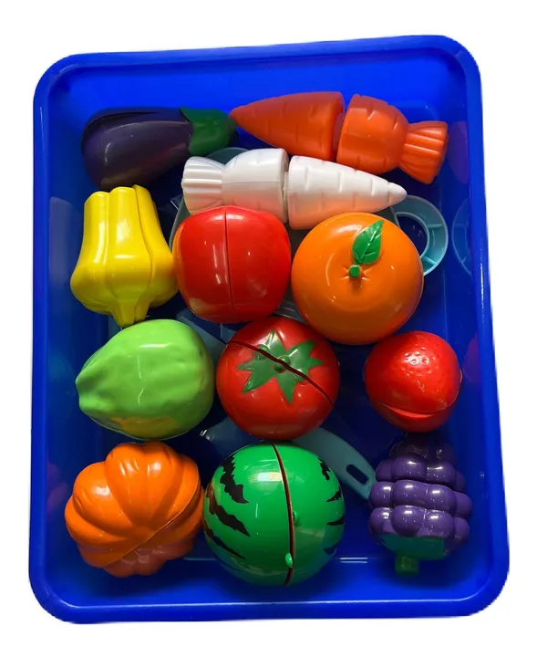 14_Pcs_Cutting_Play_Food_With_Tray_Toy_Kitchen_Pretend_Fruit_&_Vegetables_Accessories_Has_6_Fruits,_6_Vegetables,1_Board,1_Knife_1_Tray_For_Girls_And_Boys_(Fruit_Cut_With_Serving_Tray)