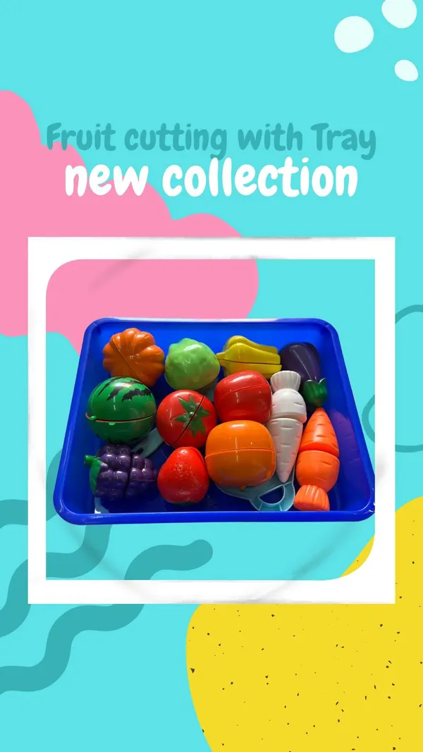 14_Pcs_Cutting_Play_Food_With_Tray_Toy_Kitchen_Pretend_Fruit_&_Vegetables_Accessories_Has_6_Fruits,_6_Vegetables,1_Board,1_Knife_1_Tray_For_Girls_And_Boys_(Fruit_Cut_With_Serving_Tray)
