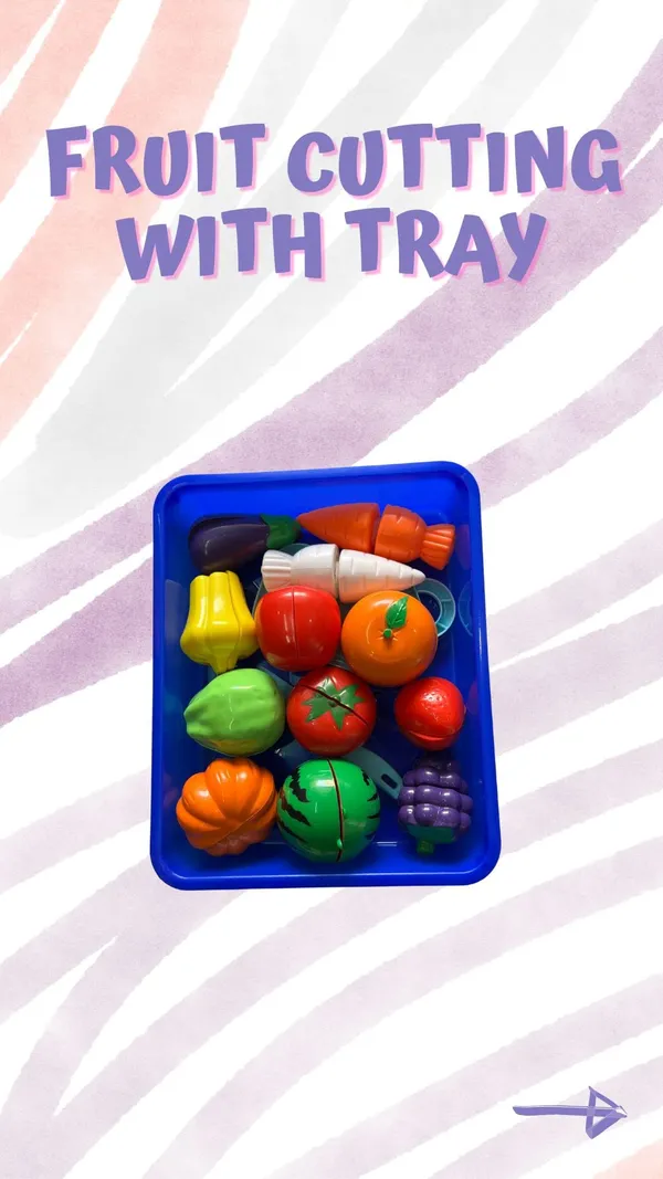14_Pcs_Cutting_Play_Food_With_Tray_Toy_Kitchen_Pretend_Fruit_&_Vegetables_Accessories_Has_6_Fruits,_6_Vegetables,1_Board,1_Knife_1_Tray_For_Girls_And_Boys_(Fruit_Cut_With_Serving_Tray)