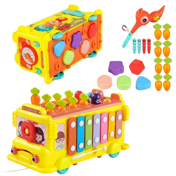 School_Bus_Activity_Toy_For_Kids_Educational_Multifunctional_Pull_Along_Bus_With_Gears,_Teaching_Clock,_Fishing_Game_Color_Matching_Shape_Puzzles_Whack-A-Mole_Toddler_Musical_Toy_For_1-5_Yrs