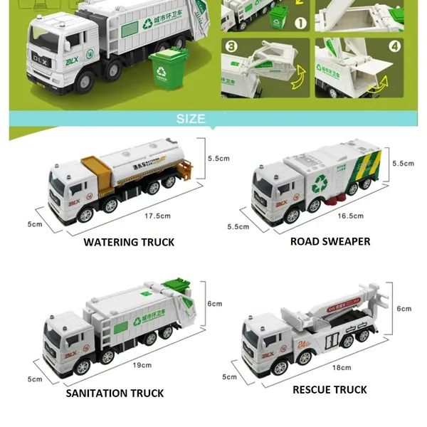 Garbage_Truck_Toy_Vehicles_Set_4_Pack_Sanitation_Model_Recycle_Trucks_Water_Tanker_Playset_Friction_Power_For_Boys_Age_3+_Toddlers_Kids_Holiday_Birthday_Gift(4Pc_Garbage_Truck)