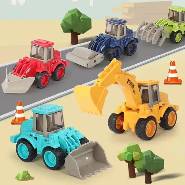 5Pc_Construction_Vehicles_Friction_Powered_Complete_Set_Roller_Bulldozer_Wood_Grab_Excavator_Digger_Farm_Tractor_Pretend_Play_Toy_Trucks_Play_Set_Building_Vehicles_Set_For_Kids_3-14_Yr