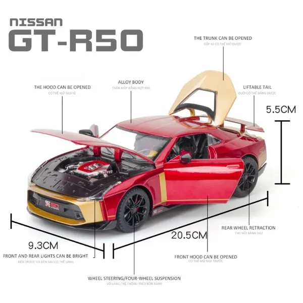 Diecast_Gtr-50_Toy_Car_1:24_Scale_Model,Pull_Back_Vehicles_Alloy_Simulation_Supercar_With_Lights_And_Sound_Also_For_Car_Dashboard,Kids,Adult_(1:24-Gtr_50-Red)