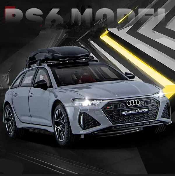 Diecast_Rs6_Avant_Toy_Car_1:24_Scale_Model,Pull_Back_Vehicles_Alloy_Simulation_Supercar_With_Lights_And_Sound_Also_For_Car_Dashboard,Kids,Adult_(1:24Rs6-Grey)