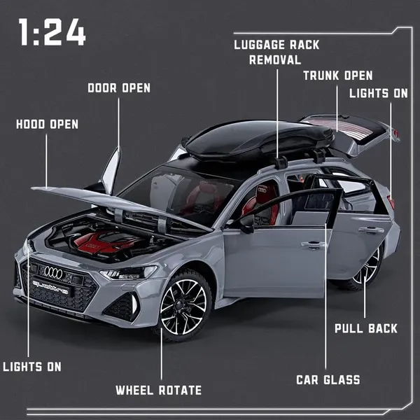 Diecast_Rs6_Avant_Toy_Car_1:24_Scale_Model,Pull_Back_Vehicles_Alloy_Simulation_Supercar_With_Lights_And_Sound_Also_For_Car_Dashboard,Kids,Adult_(1:24Rs6-Grey)