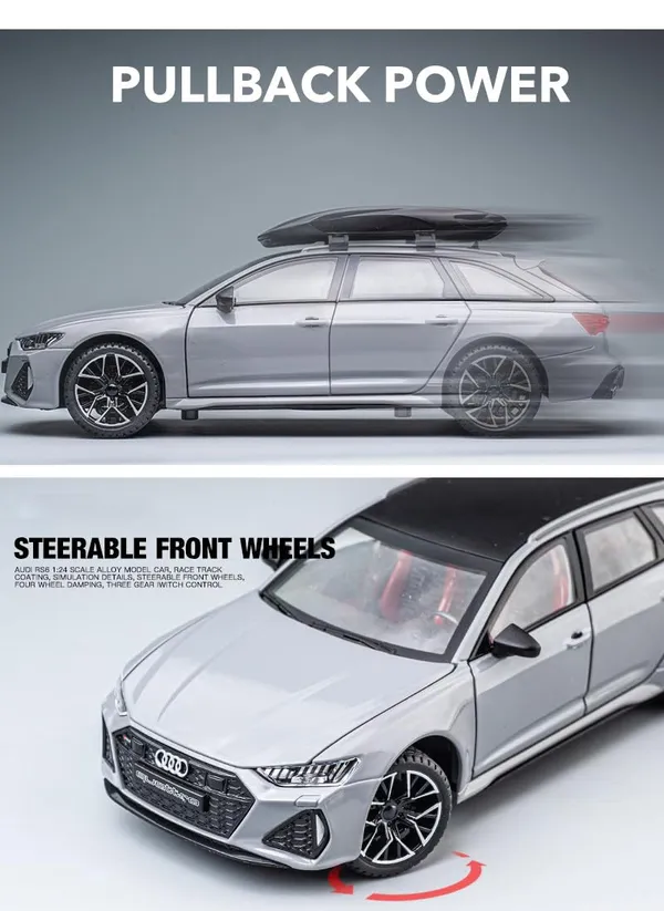 Diecast_Rs6_Avant_Toy_Car_1:24_Scale_Model,Pull_Back_Vehicles_Alloy_Simulation_Supercar_With_Lights_And_Sound_Also_For_Car_Dashboard,Kids,Adult_(1:24Rs6-Grey)