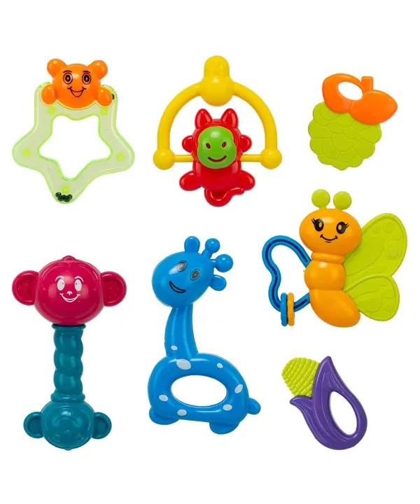 7_Pcs_Safari_Rattle_Set_Toys_With_Teether_For_Newborn,_Babies_And_Infants_Of_Age_1-3-6-9-12_Months,_Safe_Non_Toxic,_Fun_Colors_&_Soft_Rattling_Sound,_Premium_Gift_Set_Quality_Toys