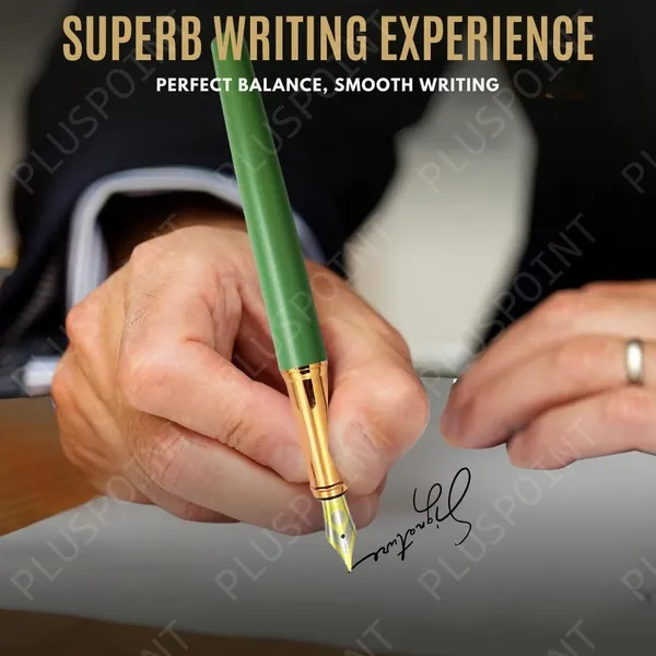 Luxury_Metal_Body_Fountain_Pen_Mat_Green_Finish_Studded_stone_Clip,_Iridium_Nib,_Rose_Gold_Trims