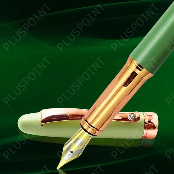 Luxury_Metal_Body_Fountain_Pen_Mat_Green_Finish_Studded_stone_Clip,_Iridium_Nib,_Rose_Gold_Trims