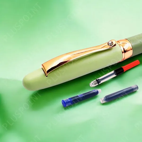 Luxury_Metal_Body_Fountain_Pen_Mat_Green_Finish_Studded_stone_Clip,_Iridium_Nib,_Rose_Gold_Trims