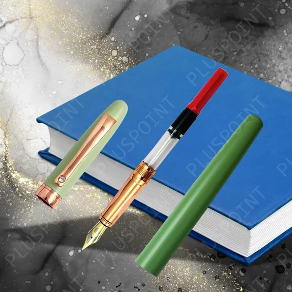 Luxury_Metal_Body_Fountain_Pen_Mat_Green_Finish_Studded_stone_Clip,_Iridium_Nib,_Rose_Gold_Trims