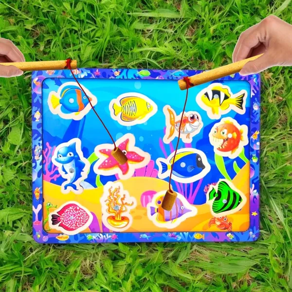 15_Pieces_Wooden_Magnetic_Fishing_Game_For_Kids_12_Fishes_2_Stick_1_Pool_Tray_Magnet_Fish_Game_Wooden_Magnetic_Fishing_Toys_For_Kindergarten_Preschool_Kids_Girl_Boy_(Fish_Tray)
