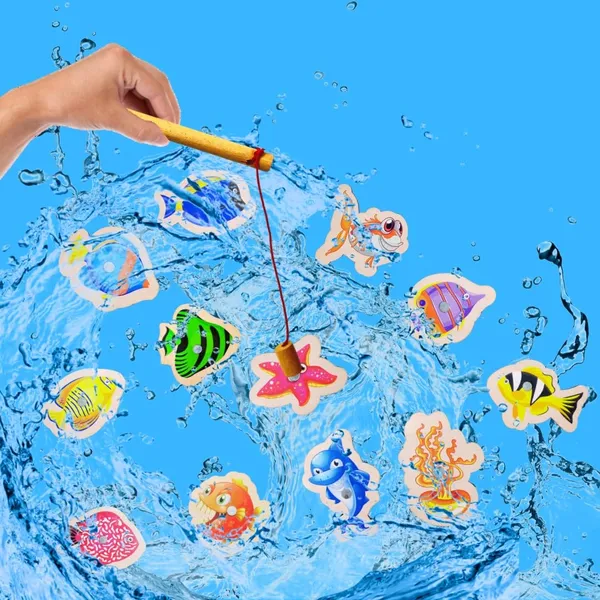 15_Pieces_Wooden_Magnetic_Fishing_Game_For_Kids_12_Fishes_2_Stick_1_Pool_Tray_Magnet_Fish_Game_Wooden_Magnetic_Fishing_Toys_For_Kindergarten_Preschool_Kids_Girl_Boy_(Fish_Tray)