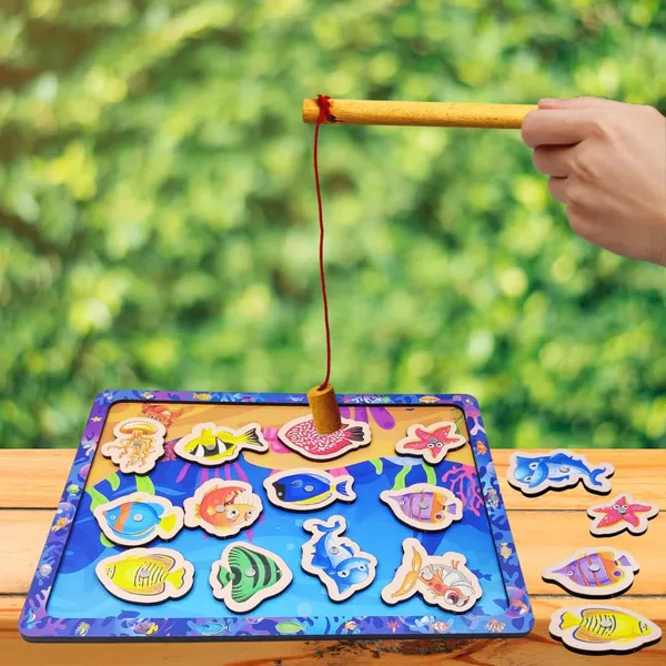 15_Pieces_Wooden_Magnetic_Fishing_Game_For_Kids_12_Fishes_2_Stick_1_Pool_Tray_Magnet_Fish_Game_Wooden_Magnetic_Fishing_Toys_For_Kindergarten_Preschool_Kids_Girl_Boy_(Fish_Tray)