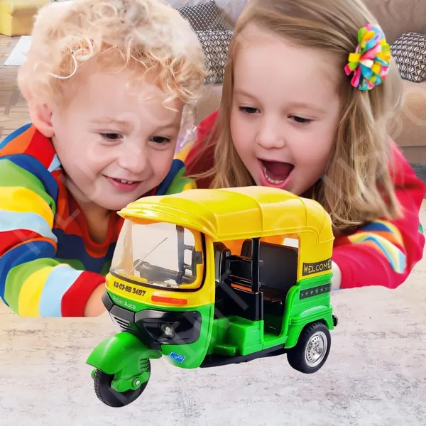 Auto_Rickshaw_Toy,With_Pull_Back_Action_City_Traffic_Vehicles_Public_Transport_Toy_With_Light_And_Sound_For_Aged_3_4_5_6_Boys_And_Girls,Kids_Party_Favors_Gifts_(Green-_2Pc)