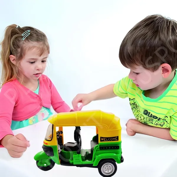 Auto_Rickshaw_Toy,With_Pull_Back_Action_City_Traffic_Vehicles_Public_Transport_Toy_With_Light_And_Sound_For_Aged_3_4_5_6_Boys_And_Girls,Kids_Party_Favors_Gifts_(Green-_2Pc)